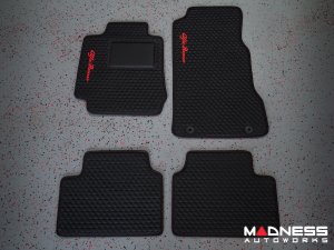 Alfa Romeo Giulia Floor Mats - Italian Leather - Front + Rear Set - Black w/ Red Stitching